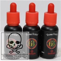 3 BOTTLES OF CREME FRAISE 0MG NICOTINE PER 30 ML