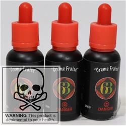 3 BOTTLES OF CREME FRAISE 0MG NICOTINE PER 30 ML