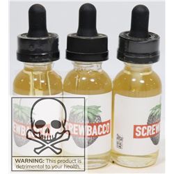 3 BOTTLES OF SCREWBACCO VAPE JUICE 0MG NICOTINE