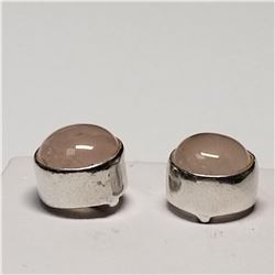 SILVER ROSE QUARTZ CIRCLE DOME EARRINGS