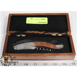 WINE BOTTLE OPENER IN WOOD DISPLAY BOX