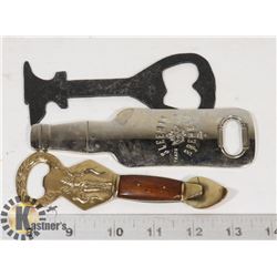 3 BOTTLE OPENERS ELEPHANTS ANVIL AND SLEEMANS