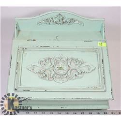 WOODEN KEEPSAKE/MAIL BOX RUSTIC TEAL COLOUR,