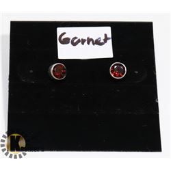 #1-RED GARNET STUD EARRINGS  -.925 STIRLING SILVER