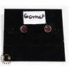 Image 1 : #1-RED GARNET STUD EARRINGS  -.925 STIRLING SILVER