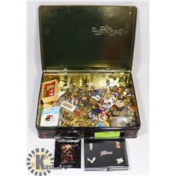 TIN WITH 200 PLUS LAPEL PINS, OLYMPICS, LEGION,