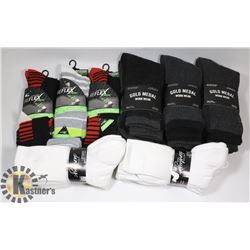 21 PAIRS MENS SOCKS, SIZES 10-13, 9 WORK &12 SPORT