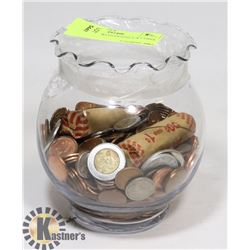 ROSE BOWL WITH PENNIES & COINS