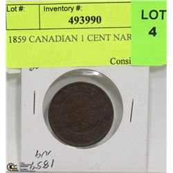 1859 CANADIAN 1 CENT NARROW 9