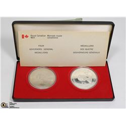CASE OF 2 SILVER COINS GOVERNOR GENERAL MEDALLIONS
