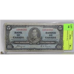 1937 CANADIAN $5 BILL