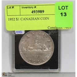 1952 $1 CANADIAN SILVER DOLLAR COIN