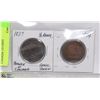 Image 1 : 1884 BMO 1/2 PENNY & 1837 PROV OF CANADA 1/2 CENT