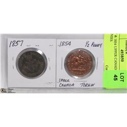 1857 & 1854 UPPER CANADA 1/2 PENNIES