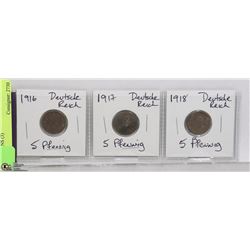 1916-18 DEUTSCHE REICH 5 PFENNIG NAZI COINS (3)
