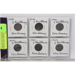 1940-1943 DEUTSCHE REICH 5 PFENNIG NAZI COINS (6)