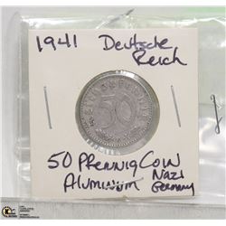 1941 DEUTSCHE REICH 50 PFENNIG ALUMINUM NAZI COIN