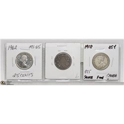 LOT OF 3-1962-1903-1918 TWENTY FIVE CENTS