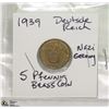 Image 1 : 1939 DEUTSCHE REICH 5 PFENNIG BRASS NAZI COIN