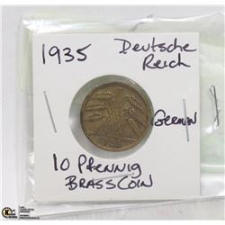 1935 DEUTSCHE REICH 10 PFENNIG BRASS NAZI COIN