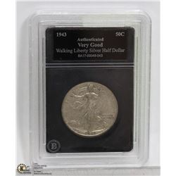 1943 B.U. ENCASED WALKING LIBERTY SILVER DOLLAR