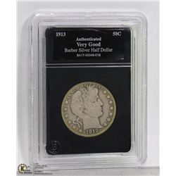 1913 ENCASED BARBER SILVER 1/2 DOLLAR