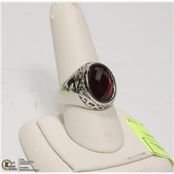NEW MEN'S RING WITH RED STONE - SIZE 9 1/4