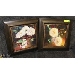SET OF 2 DARK FRAMED FLOWER PICTURES 17" X 17"