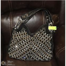 LADIES JEWEL EMBELLISHED CHROME & LEATHERETTE