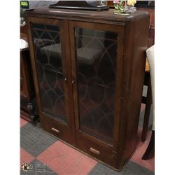 ANTIQUE LATTICE FRONT CABINET WITH ORGINAL KEY,