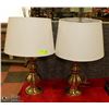 Image 1 : 2 BRASS LAMPS WITH SHADES 28" TALL