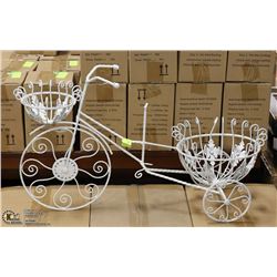 WHITE BICYCLE GARDEN PLANT HOLDER WITH FRONT
