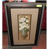 Image 1 : LARGE BROWN MATTED PICTURE OF WHITE FLOWERS