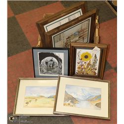 BOX OF ESTATE PICTURES, WATER COLOUR PRINT, INK