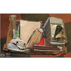 BOX OF HARDWARE AND HOME MISC