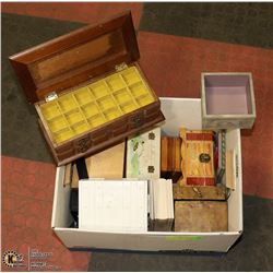 BOX OF DECORATIVE STORAGE BOXES &