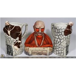LOT OF ATTACK ON TITAN COLLECTIBLES: 2 STEINS AND