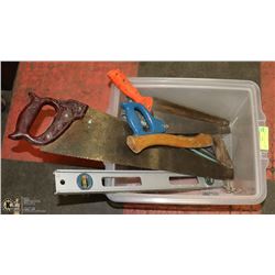 ASSORTED LOT OF SAWS, LEVEL