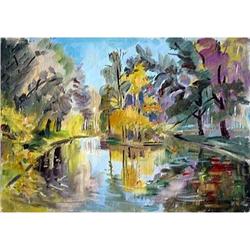 "Sokolniki. A pond" oil in impressionism style. #945636