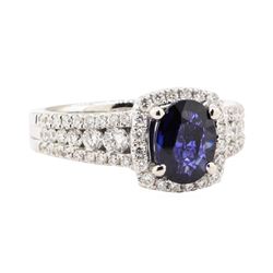 2.06 ctw Blue Sapphire And Diamond Ring - 18KT White Gold