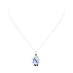 3.00 ctw Blue Lace Agate Pendant & Chain - 14KT White Gold