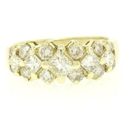 14K Yellow Gold 1.80 ctw H VS Princess & Round Cut Diamond Cluster Wide Band Rin