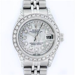 Rolex Ladies Stainless Steel Quickset Mother Of Pearl Diamond Lugs Jubilee Datej