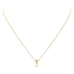 0.03 ctw Diamond and Pearl Pendant with Chain - 14KT Yellow Gold