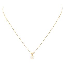 0.03 ctw Diamond and Pearl Pendant with Chain - 14KT Yellow Gold