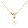 Image 2 : 0.03 ctw Diamond and Pearl Pendant with Chain - 14KT Yellow Gold