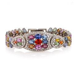 21.95 ctw Multi-Color Sapphire and 2.88 Diamond 14K White Golod Bracelet