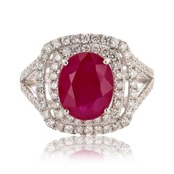 3.21 ctw Ruby and 0.85 ctw Diamond 14K White Gold Ring