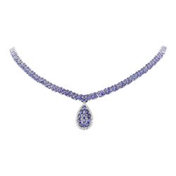 34.55 ctw Tanzanite and Diamond Necklace - 14KT White Gold