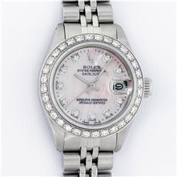 Rolex Ladies Stainless Steel Pink MOP Diamond 26MM Datejust Wristwatch